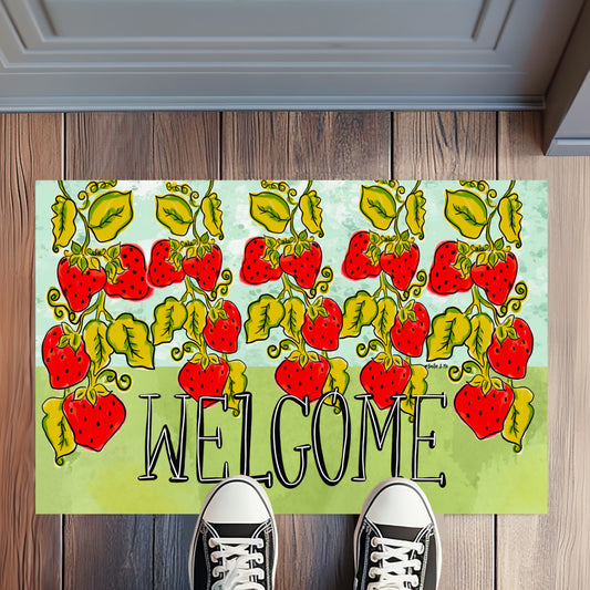 Welcome Strawberry Patch Rug Floormat