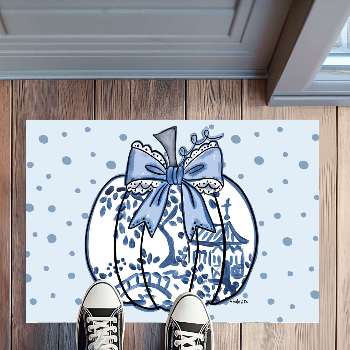 Blue Willow Lace Bow Pumpkin Rug Floormat