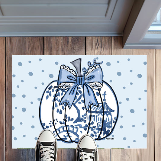 Blue Willow Lace Bow Pumpkin Rug Floormat