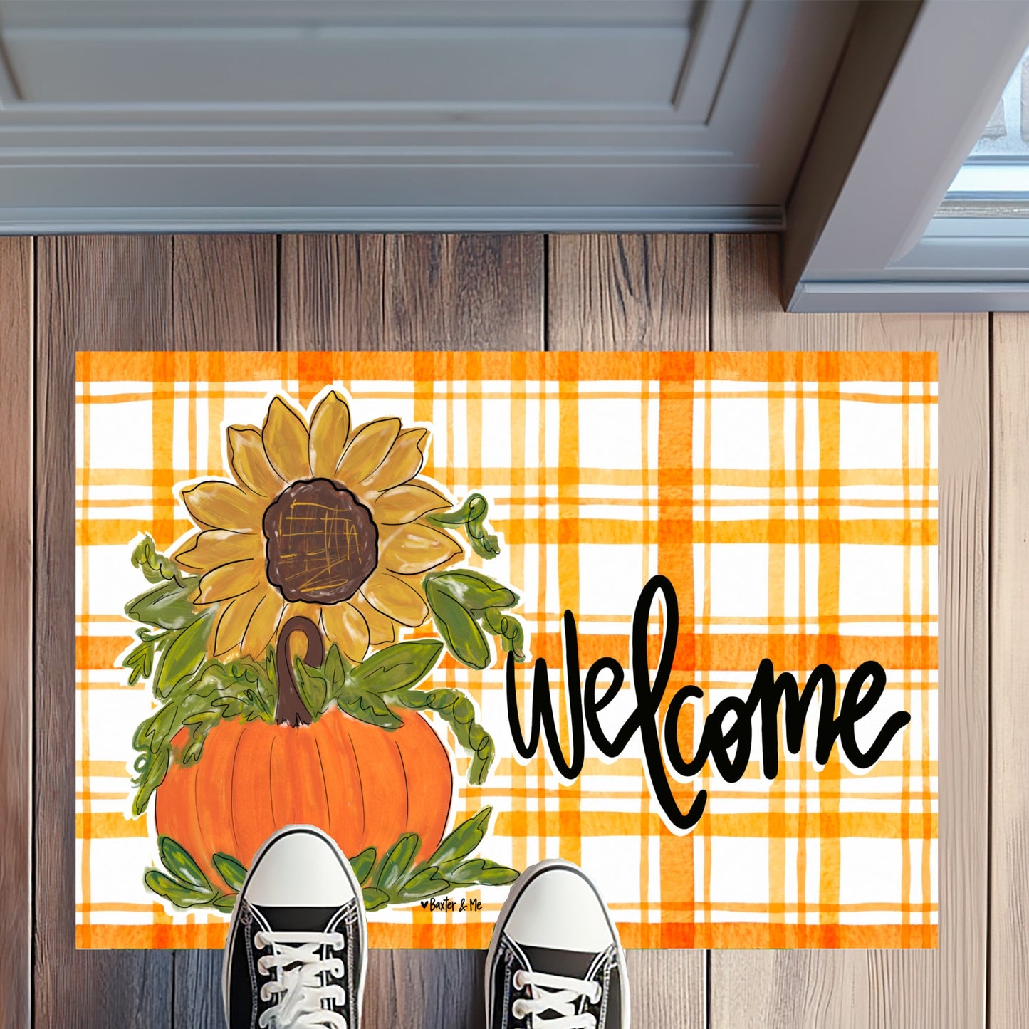 Sunflower Pumpkin Plaid Rug Floormat