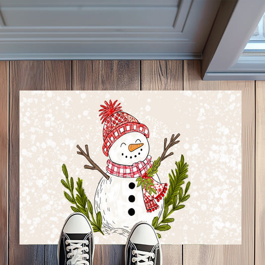 Red Plaid Snowman Rug Floormat