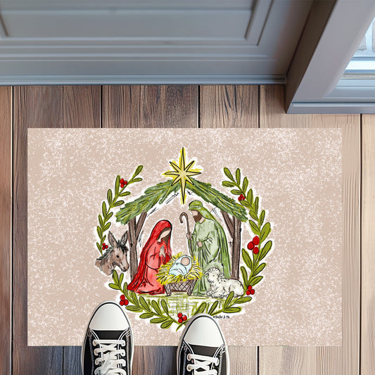Christmas Nativity Stable  Rug Floormat