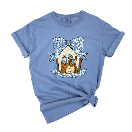 Blue Ribbon Bow Nativity T-Shirt