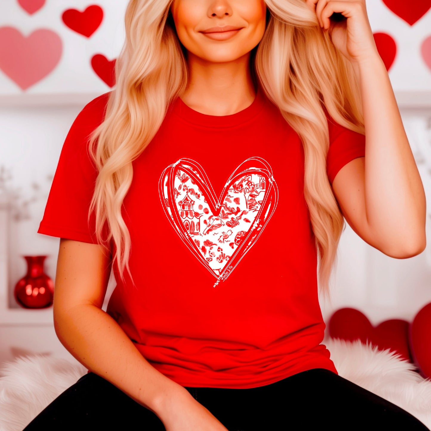 Red Toile Heart T-Shirt
