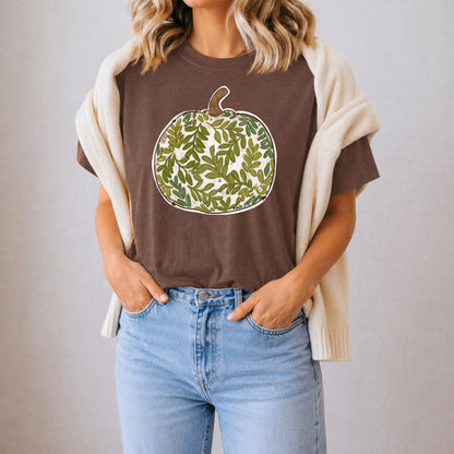 Welcome Green Leaf Pumpkin Plaid T-Shirt