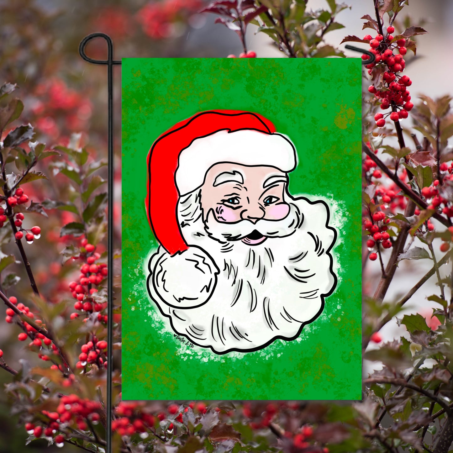 Traditional Green & Red Santa Garden Flag