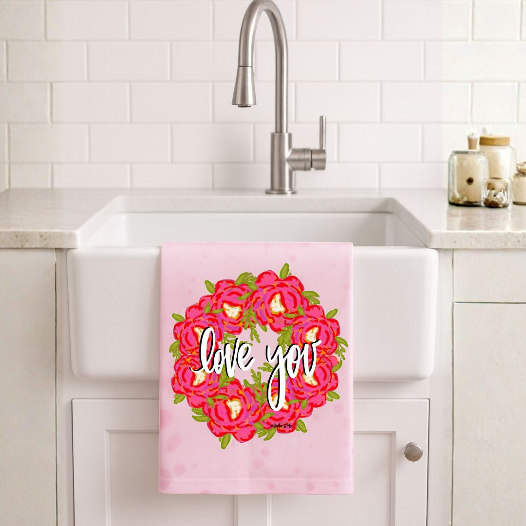 Love You Bouquet Wreath Tea Towel