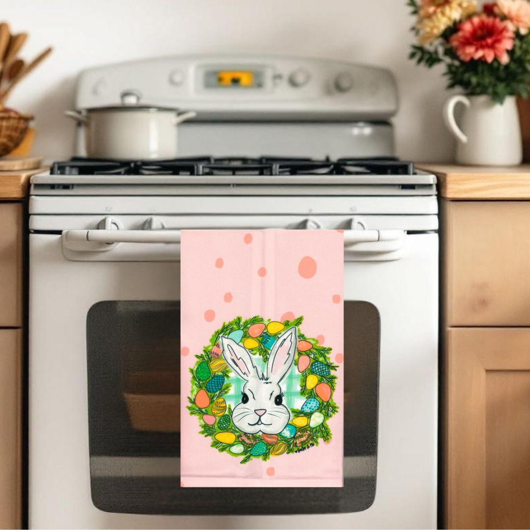 Bunny Egg Wreath Tea Towel