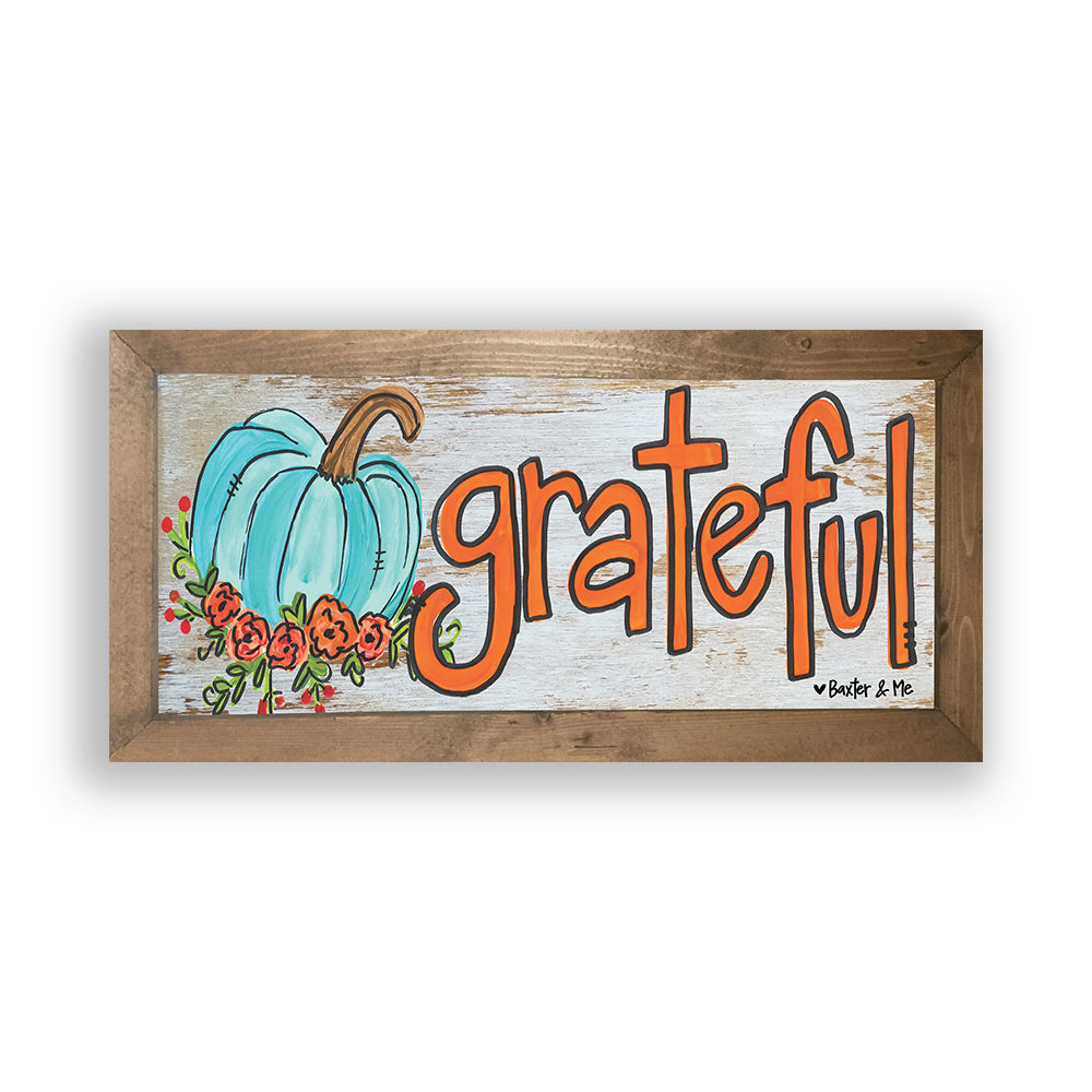 Grateful Blue Floral Pumpkin - Framed Art