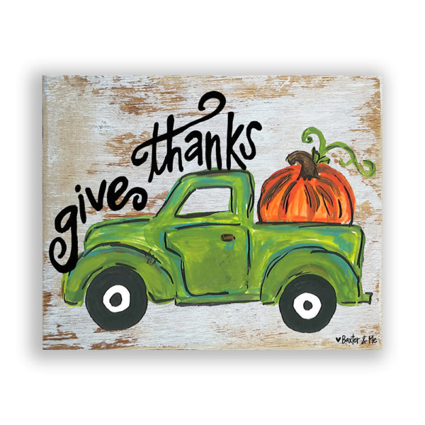Give Thanks Pumpkin Truck - Wrapped Canvas
