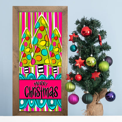 Funky Striped Christmas Tree Trio Framed Art