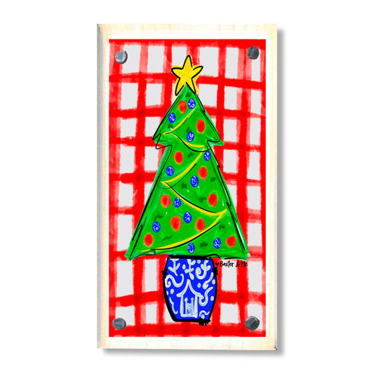 Red Check Christmas Tree Happy Block