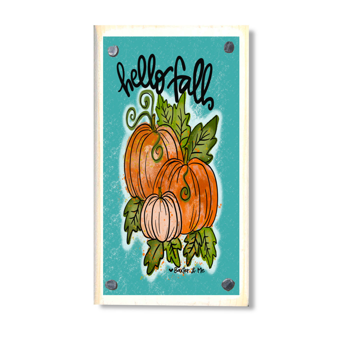 Hello Fall Pumpkin Leaves Happy Block