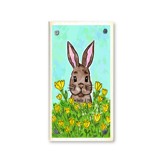 Bunny in Yellow Flowers Happy Block