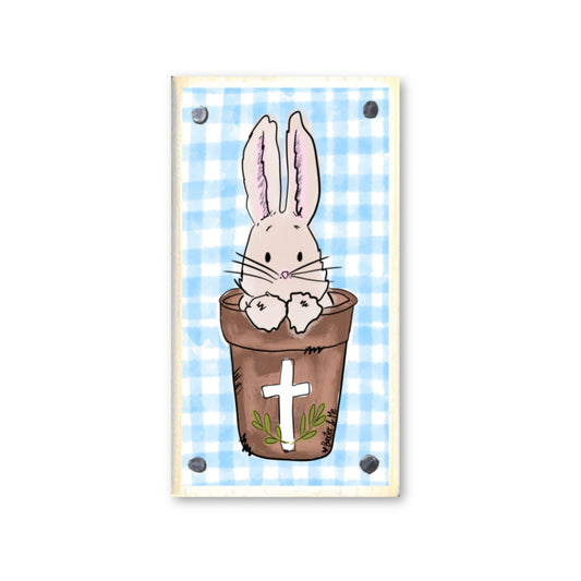Bunny in Cross Pot Happy Block