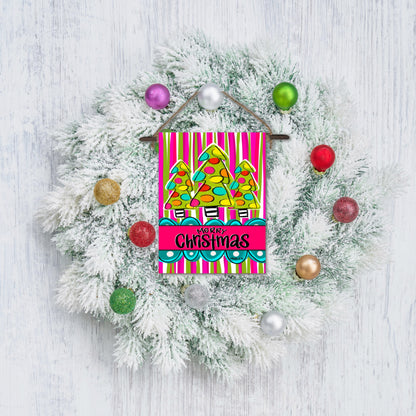 Funky Striped Christmas Tree Trio Mini Wall Hanging