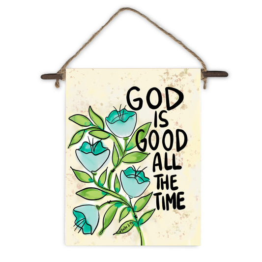 Blue Floral God is Good Mini Wall Hanging