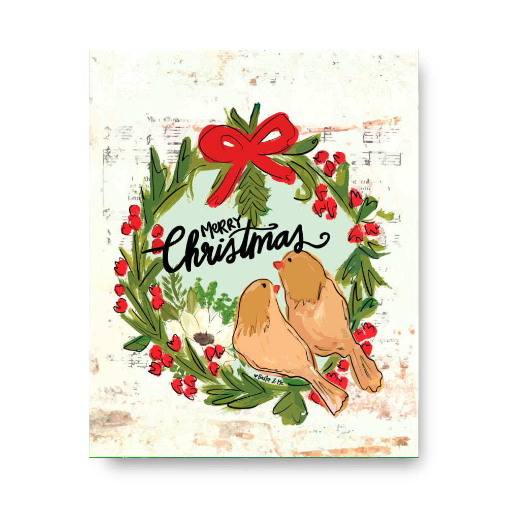 Merry Christmas Yellow Birds Wrapped Canvas
