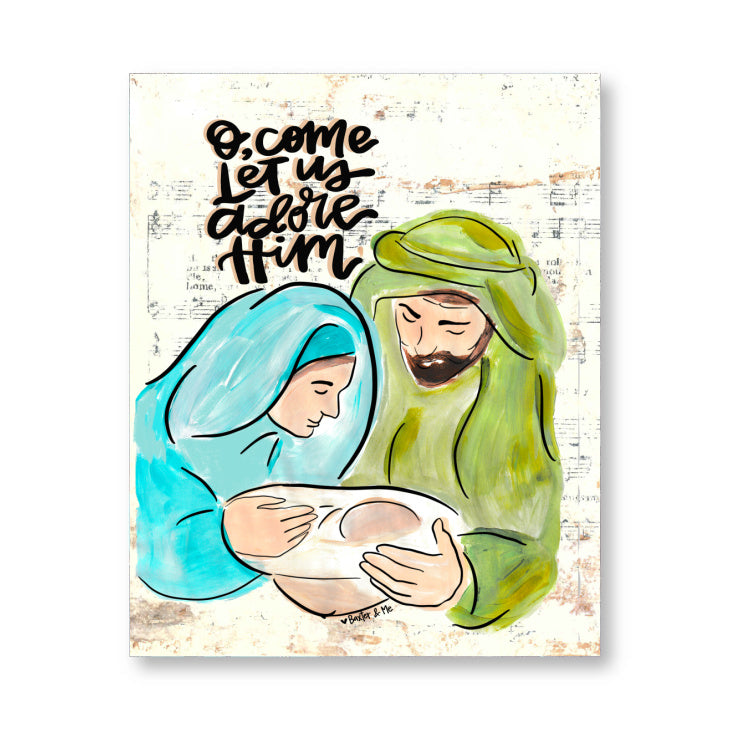 O come Let Us Adore Him Nativity Wrapped Canvas