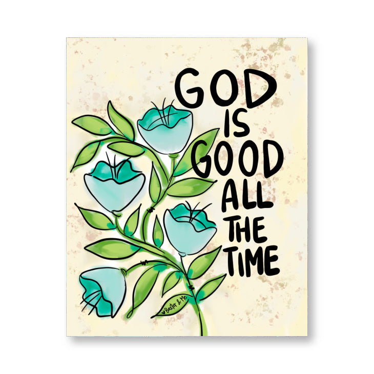 Blue Floral God is Good Wrapped Canvas