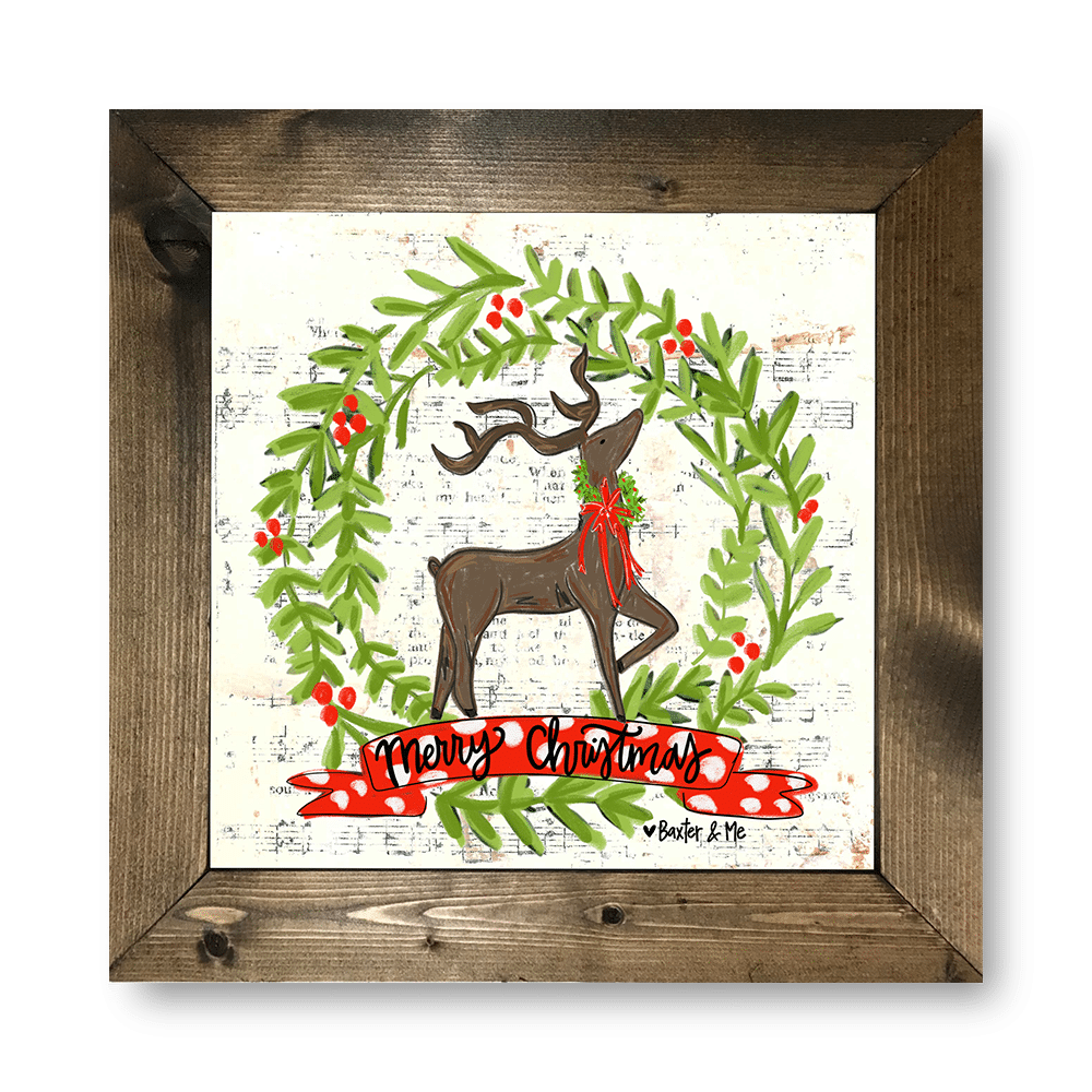 Merry Christmas Reindeer - Framed Art