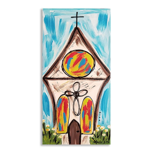 Colorful Church - Wrapped Canvas; 12" x 24"