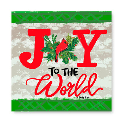 Joy to the World Red Bird Wrapped Canvas