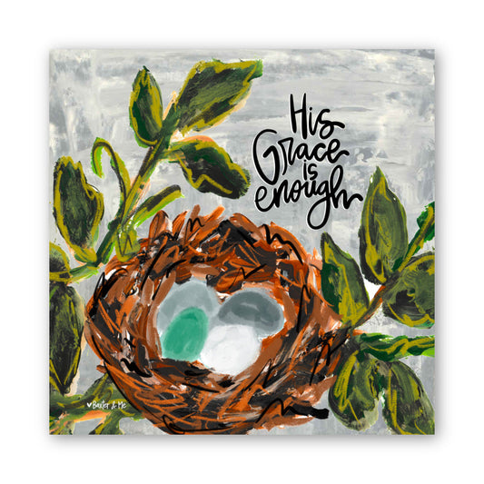 His Grace is Enough Bird Nest Wrapped Canvas