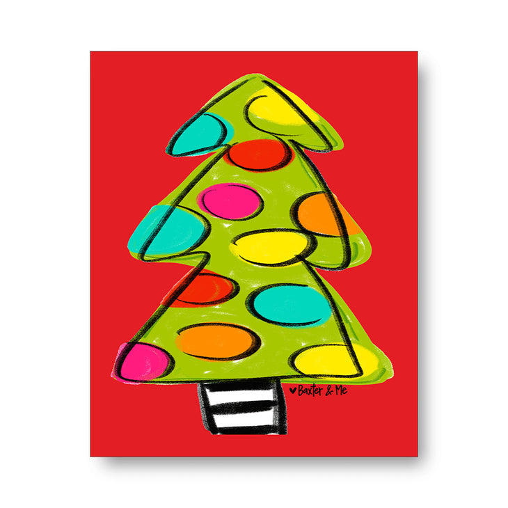 Red Polka Dot Christmas Tree - Wrapped Canvas