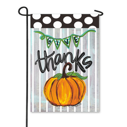 Black & White Polka Dot Give Thanks Garden Flag