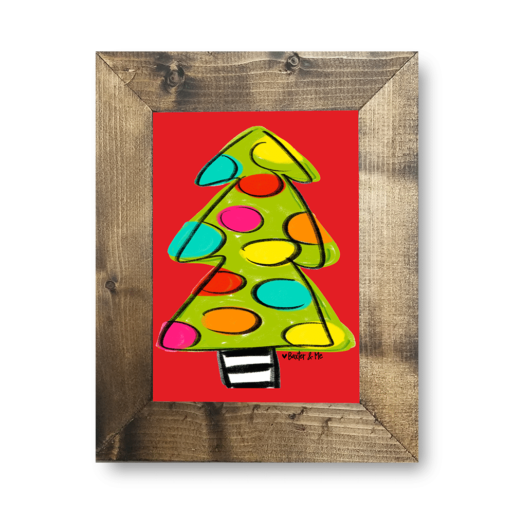 Red Polka Dot Christmas Tree - Framed Art