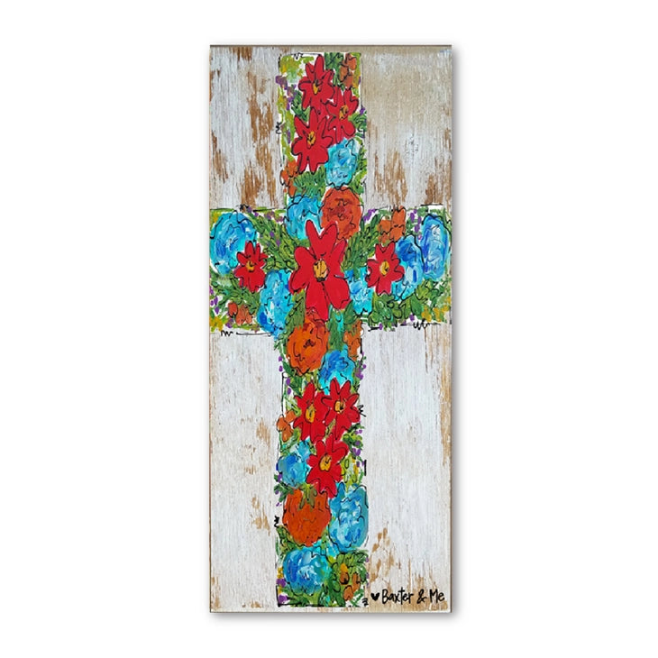 Floral Cross - Wrapped Canvas; 12" x 24"
