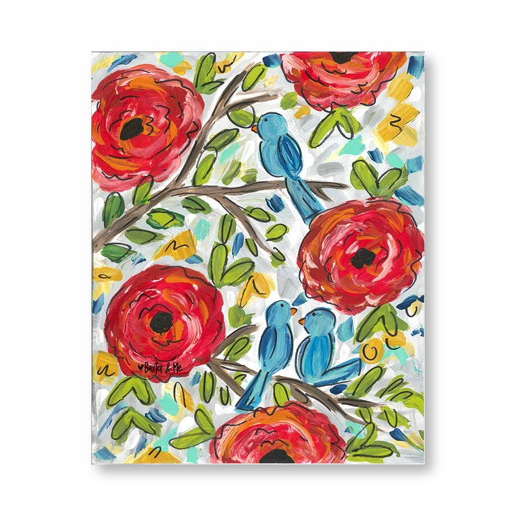 Bird Floral - Wrapped Canvas