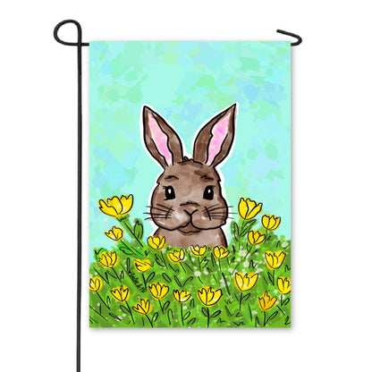 Bunny in Yellow Flowers Garden Flag