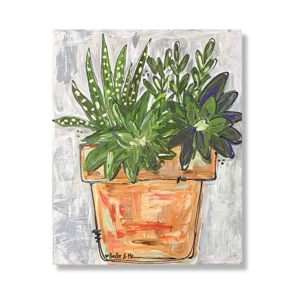 Succulent Mixed Planter - Wrapped Canvas, 8" x 10"