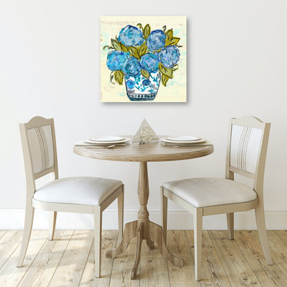Chinoiserie Vase with Blue Hydrangeas Wrapped Canvas