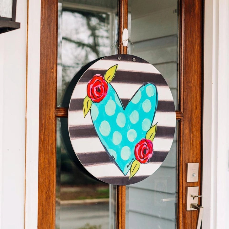 Striped Floral Heart Door Hanger