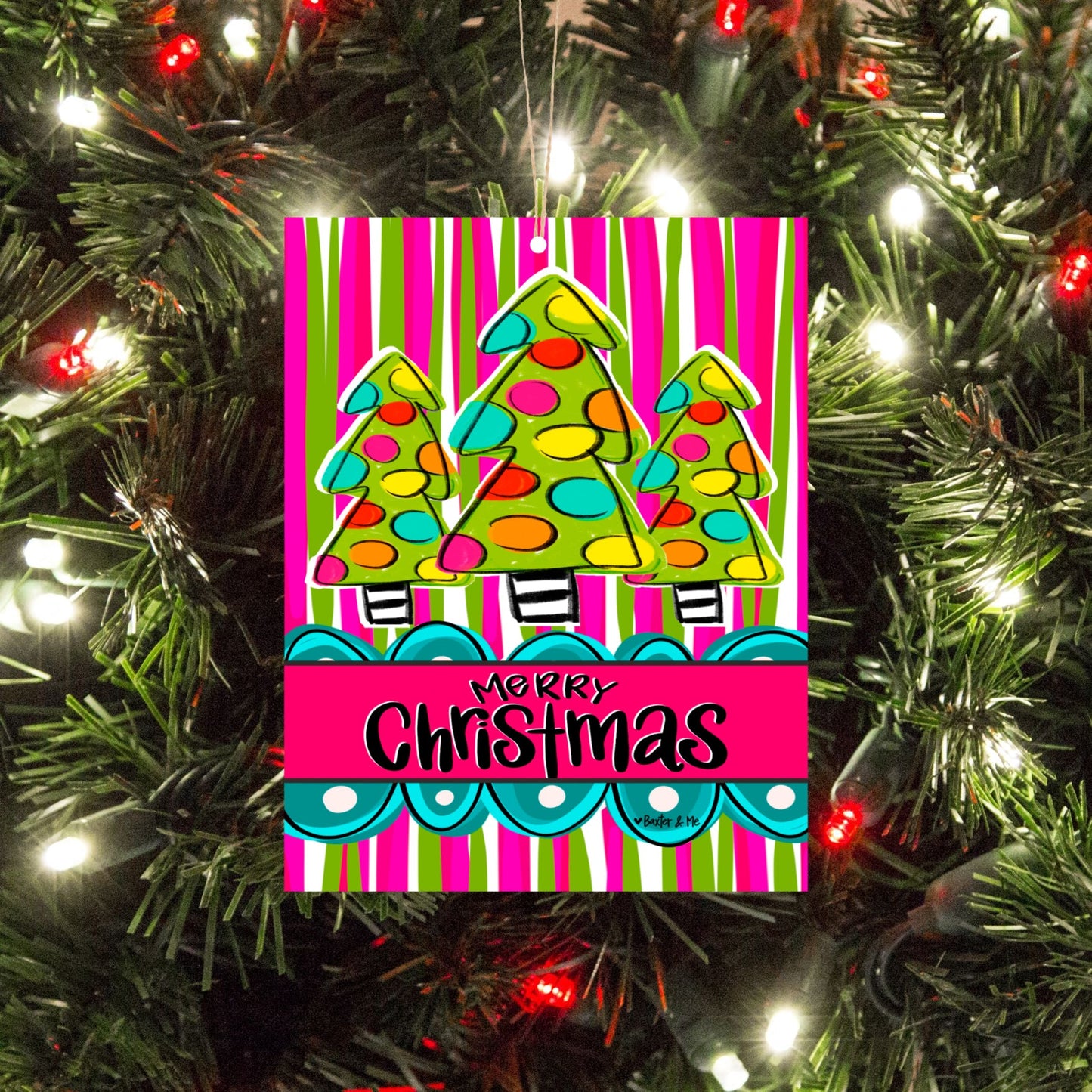 Funky Striped Christmas Tree Trio Ornament