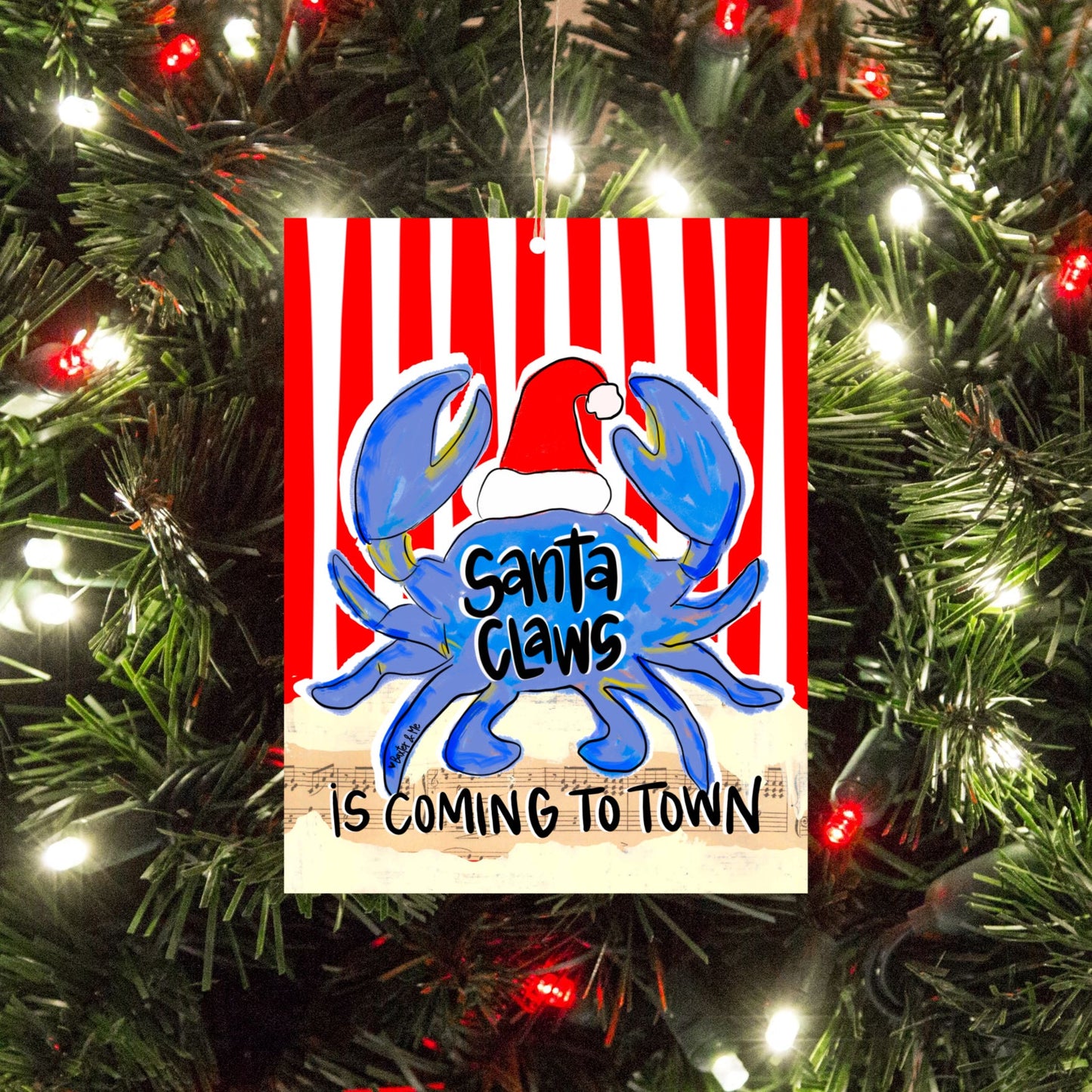 Blue Santa Claws is Coming to Town Ornament