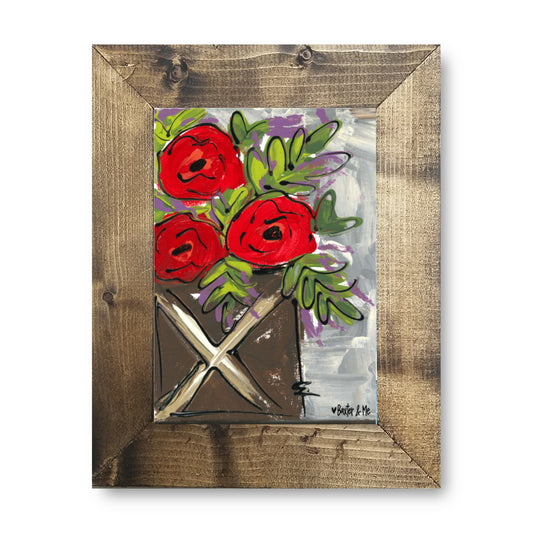 Poppies In A Wooden Jar - Framed Art