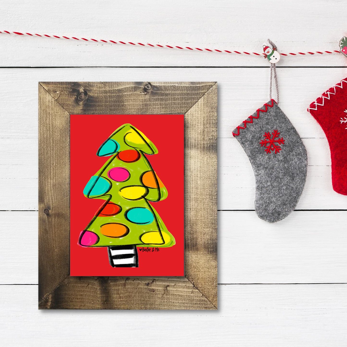 Red Polka Dot Christmas Tree - Framed Art
