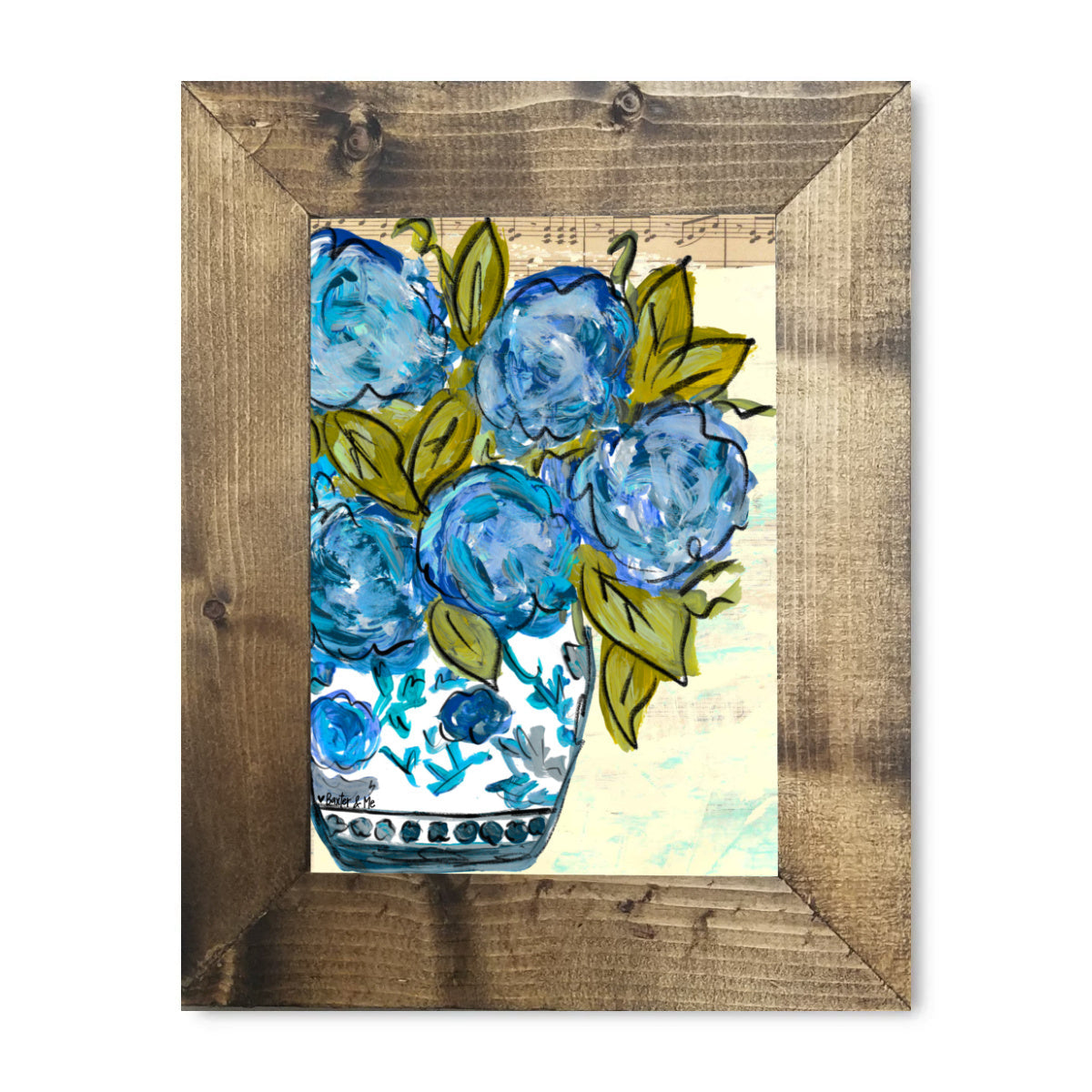 Chinoiserie Vase with Blue Hydrangeas Framed Art