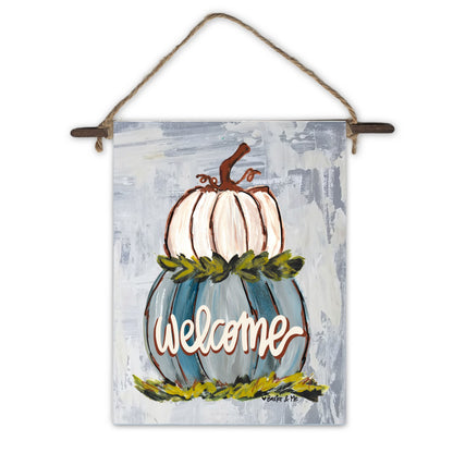 Welcome Double Stacked Neutral Pumpkin Mini Wall Hanging