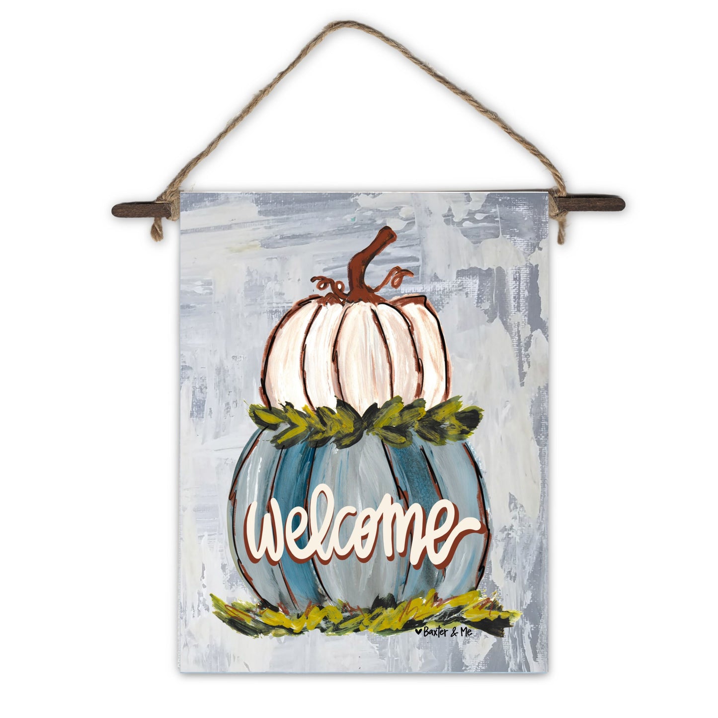 Welcome Double Stacked Neutral Pumpkin Mini Wall Hanging