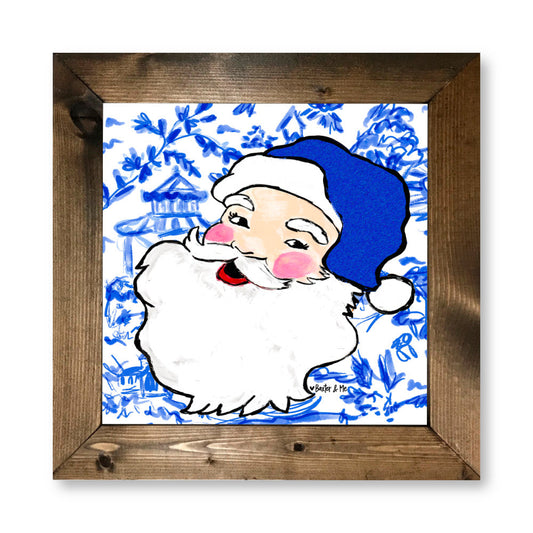 Blue Willow Santa Framed Art