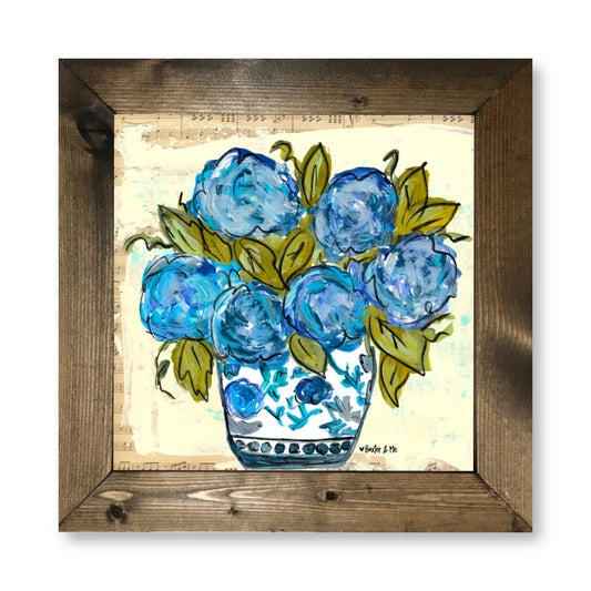 Chinoiserie Vase with Blue Hydrangeas Framed Art
