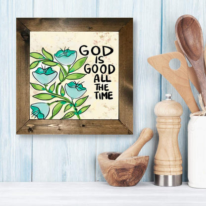 Blue Floral God is Good Framed Art