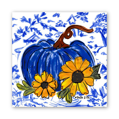 Blue Willow Sunflower Pumpkin Wrapped Canvas