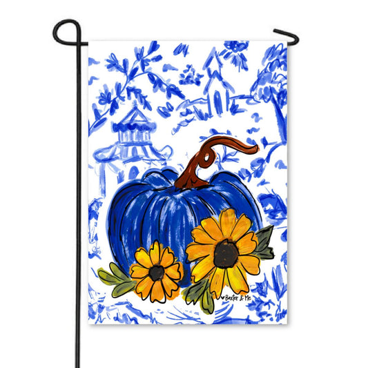 Blue Willow Sunflower Pumpkin Garden Flag