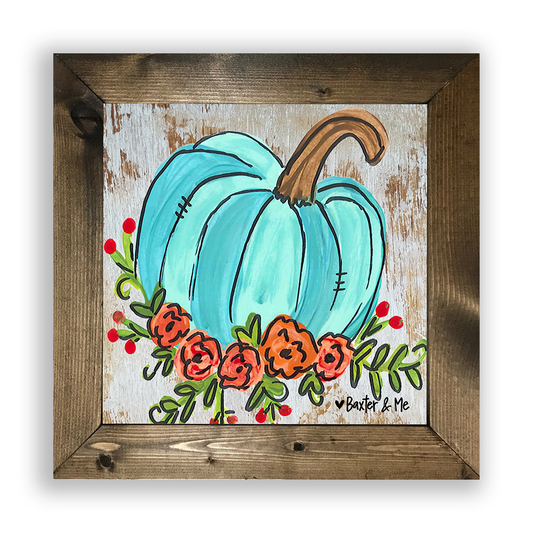 Blue Floral Pumpkin - Framed Art
